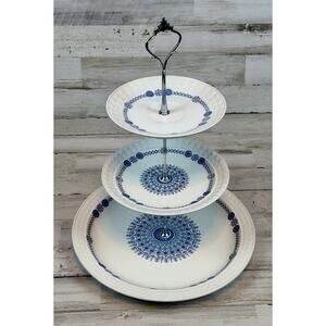 Custom Vintage Pontesa Granada Ironstone 3 Tier Cake Stand Blue White Portugal